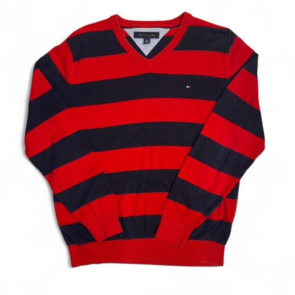 Navy red striped tommy hilfiger nautical fishermancore vtg - Picture 2 of 6